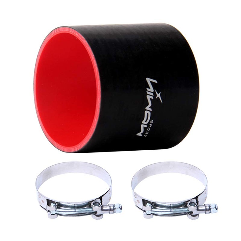 Hiwowsport 3'' Length Straight Silicone 4-Ply Coupler Silicone Hose Black+Red Color with T-Bolt Clamp Inner Diameter (4"(102mm) - Image 1